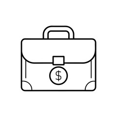 Outline drawing of a briefcase with dollar symbol on transparent background silhouette