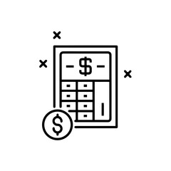 Illustration of a calculator with a dollar coin on transparent background silhouette