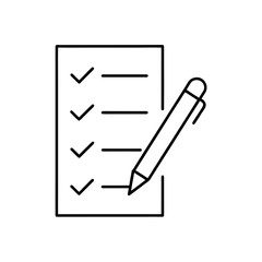 Checklist with checkmarks and pen in outline style on transparent background silhouette
