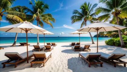 Relaxing beach day at tropical resort maldives travel photography serene environment wide angle view vacation concept