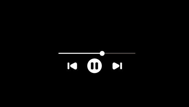 Music or video play bar icon on black background. Audio player for songs or podcast playlist. Play or pause button.