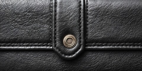 Black leather wallet showing metallic snap button detail