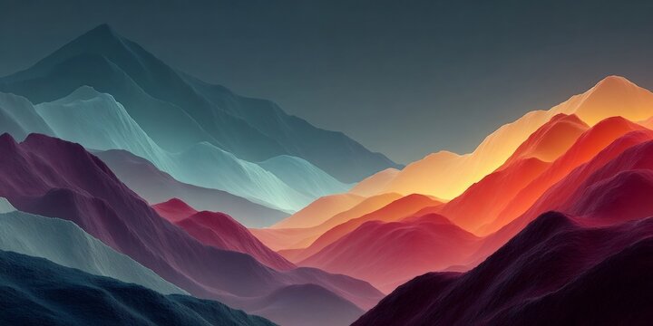 Abstract mountain landscape with colorful layers at sunset