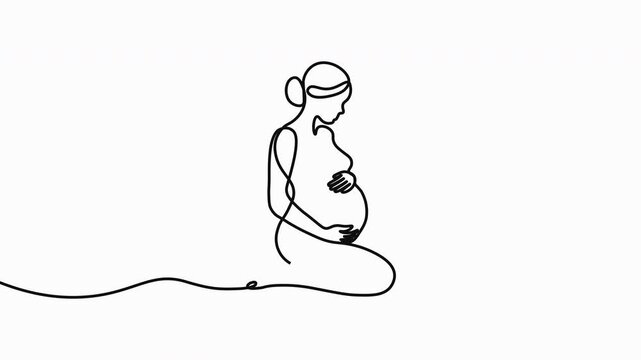 Pregnant woman, continuous line drawing, minimalist illustration, black line art