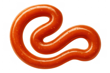 Ketchup or red sauce forming a glossy zig-zag line with small water droplets, isolating on a transparent background