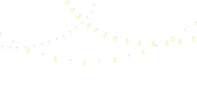 gold garland and shiny string lights on transparent background