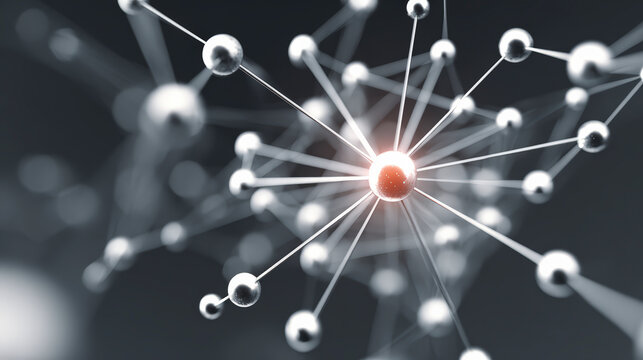 3D illustration of a network of spheres connected by lines, representing concepts like connectivity, networking, or molecular structure.