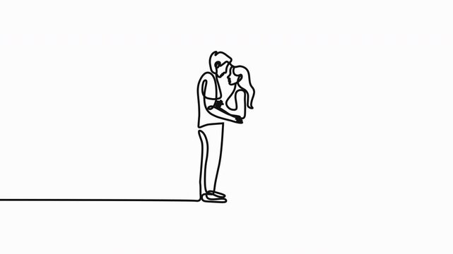 Continuous line drawing of romantic couple hug, love relationship illustration, black line art, minimalist vector