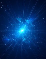 Fototapeta premium Abstract digital illustration with glowing blue light and geometric shapes