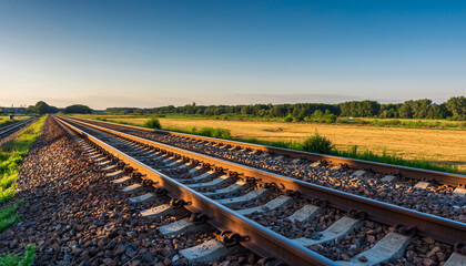 地平線まで続く鉄道の線路　電車　レール