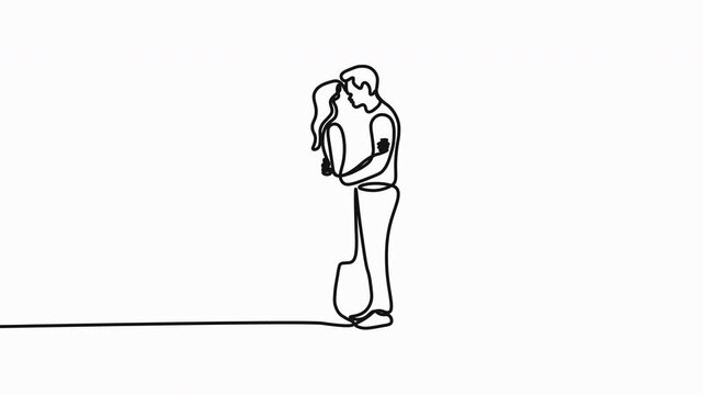 Romantic couple hug, one line drawing, minimalist illustration, love concept