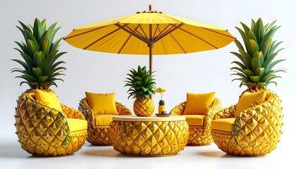 Pineapple patio lounge chairs and round center table design high resolution photo