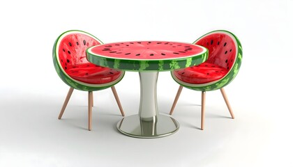 Unique watermelon pattern home decor table and seating idea high resolution photo