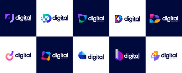 collection of logos with abstract letters, digital education system, smart solutions, graphic design templates.