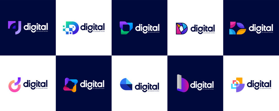 collection of logos with abstract letters, digital education system, smart solutions, graphic design templates.