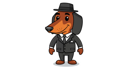 Cartoon dachshund character dressed in suit and hat, perfect for cheerful branding or mascots