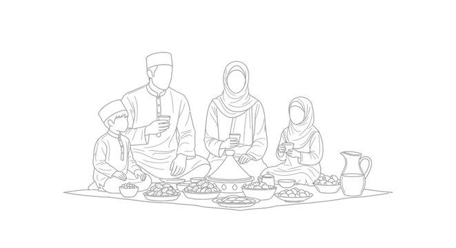 family gathering line art, eating together clip art preview