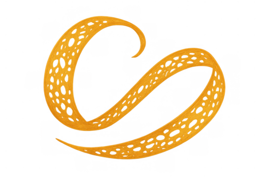 Hand-drawn organic orange swirl ribbon with abstract texture on a transparent alpha channel background