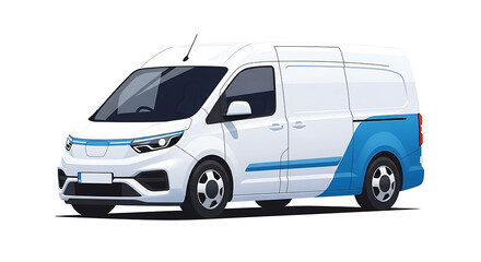 Clean vector illustration modern electric delivery van isolated white background
