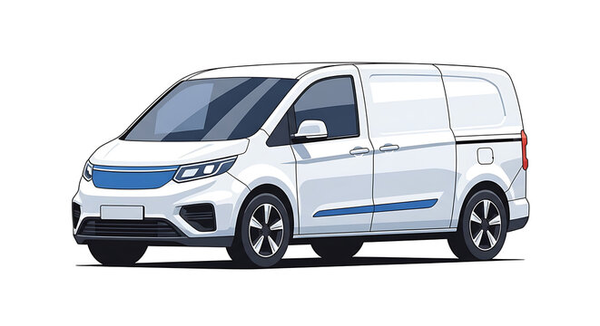 Clean vector illustration modern electric delivery van isolated white background