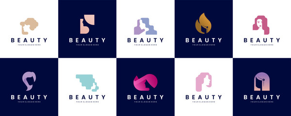 A collection of elegant beauty logos, professional hairstylists, salons and spas, vector design templates.