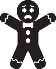 illustration of a shocked gingerbread man figure. Vector Black silhouettes. with white background