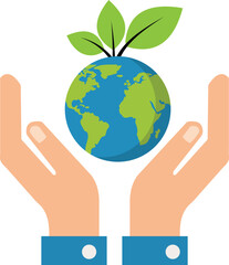Hands holding green earth with leaves symbolizing eco care and environmental protection