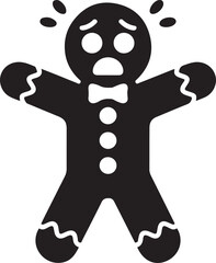 illustration of a shocked gingerbread man figure. Vector Black silhouettes. with white background
