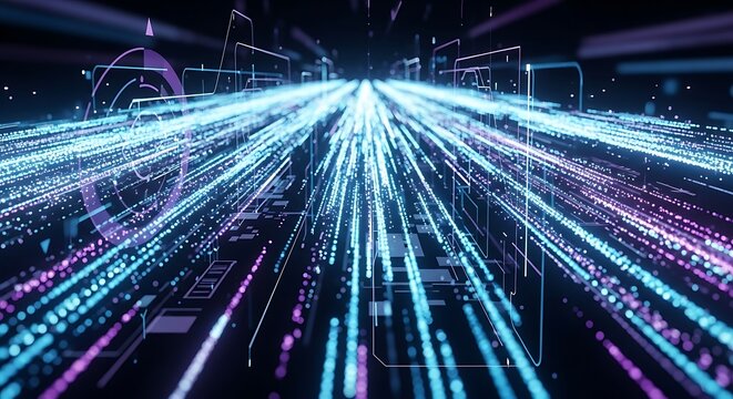 Abstract digital data stream flowing through cyberspace creating information network - Powered by Adobe