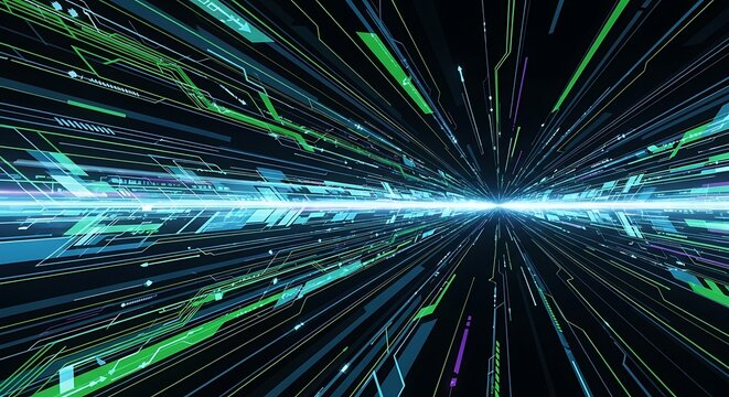 Abstract digital data stream flowing through virtual network space - Powered by Adobe