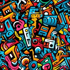 Fototapeta premium Abstract Graffiti Seamless Pattern, Urban Street Art Pattern, Graffiti Pattern, Graffiti Digital Paper, Modern Spray Paint, Street Style Graffiti, Graffiti Background