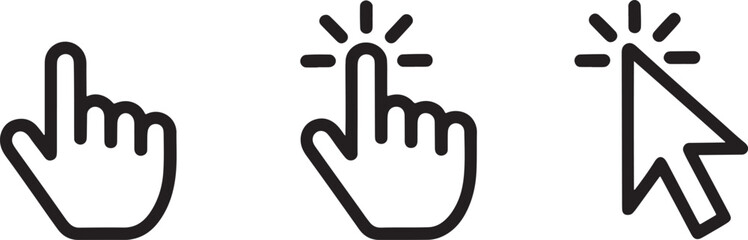 Obraz premium Outline Hand Cursor and Arrow Pointer Click Icons on White Background vector illustration