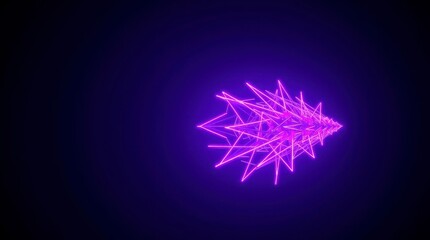 Colorful neon arrow moving forward in dark space with bright purple lights