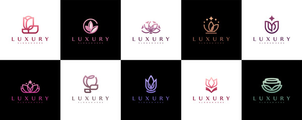 A collection of luxury logos with abstract flower concepts, premium services, hotels, fashion, vector graphic templates.
