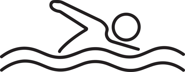 Dynamic swimmer diving into abstract water waves line art