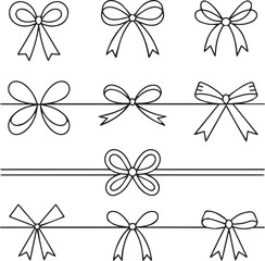 A collection of nine different bow designs arranged in a grid pattern on white paper