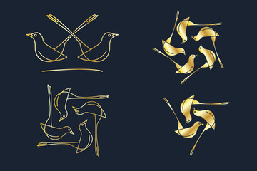 Gold Magpies or Birds Logo Template Bundle