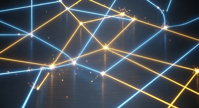 Glow lines connect in a vibrant abstract digital network with sparking nodes illustration