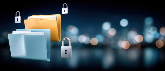 Secure digital folder concept with data security and encrypted file sharing protecting confidential information in modern cloud environment