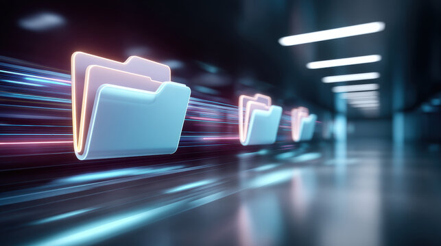 Fast folder data security transfer futuristic file folder glowing network speed