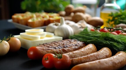 Delicious grill preparation with fresh ingredients highlights a culinary adventure in a vibrant kitchen setting