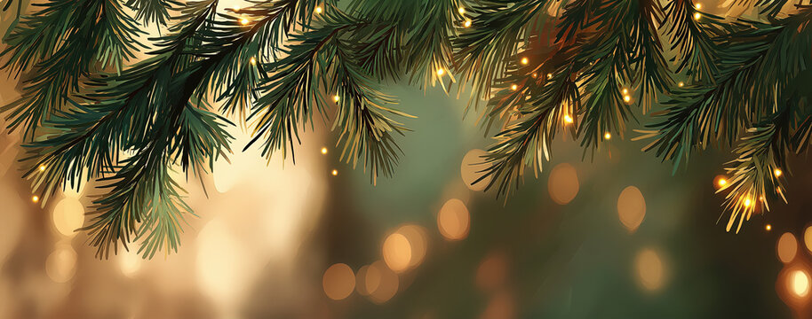 close-up of Christmas tree pine branch - Powered by Adobe