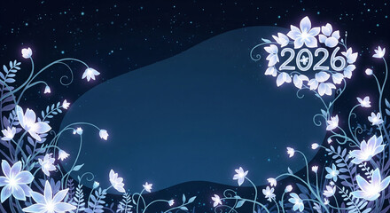 Magical Bioluminescent Floral New Year 2026 Frame Background with Ethereal Glow and Natural Copy Space