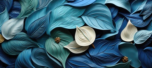 Elegant array of blue and white sculpted leaves