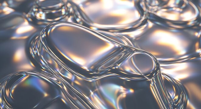 Reflective iridescent liquid metal background with abstract waves and light illustration - Powered by Adobe