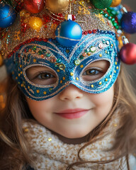 Italian Child in Festive Mask &ndash; Holiday Sparkle and Carnevale Joy.