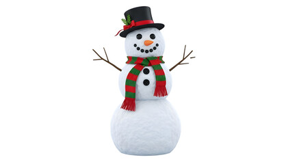 Cute inflatable snowman with top hat and scarf isolated on transparent background