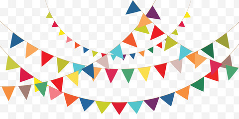 Festive flag garlands vector illustration. Triangle buntings in simple flat style, isolated on white background. Carnival, birthday, circus, anniversary party design decoration. Best Design. EPS 10.