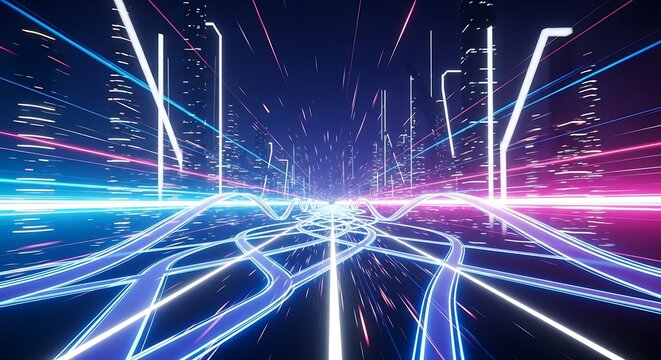 Abstract digital network lines and cityscape background illustration