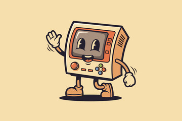 Obraz premium Retro Game Console Character Waving Hello.